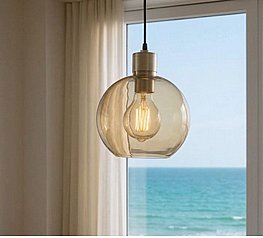 מנורה תלויה כדור בודד זכוכית - אמבר מנורה תלויה כדור בודד זכוכית - אמבר